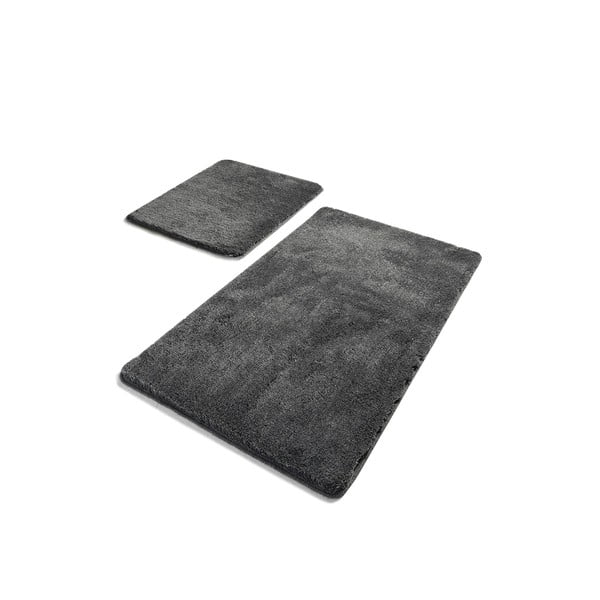 Set di 2 tappeti da bagno rettangolari grigio scuro Chilai - Foutastic