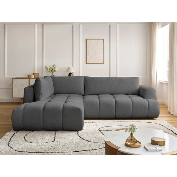 Divano angolare grigio scuro allungabile e con contenitore (penisola a sinistra/a L) Fuji – Bobochic Paris-image-1