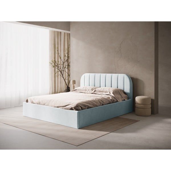 Letto matrimoniale imbottito grigio chiaro con contenitore/senza testiera con rete inclusa 160x200 cm Susan – Micadoni -image-1