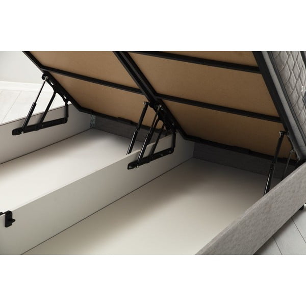 Letto matrimoniale in grigio chiaro imbottito con spazio contenitivo con rete inclusa 160x200 cm Vitalia – Kalune Design-image-1