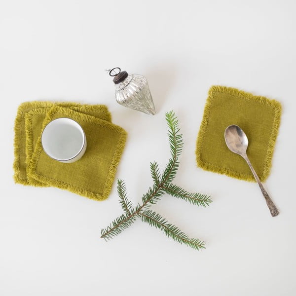Set di 4 sottobicchieri in lino verde Classic, 10 x 10 cm Moss Green - Linen Tales-image-1