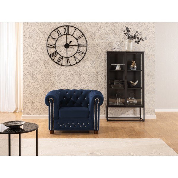 Poltrona chesterfield blu con rivestimento in velluto York Blik – Ropez-image-1