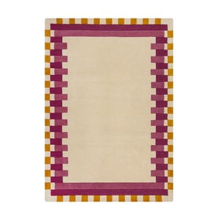 Tappeto in lana giallo e rosa tessuto a mano 120x170 cm Kai Wool Border - Flair Rugs