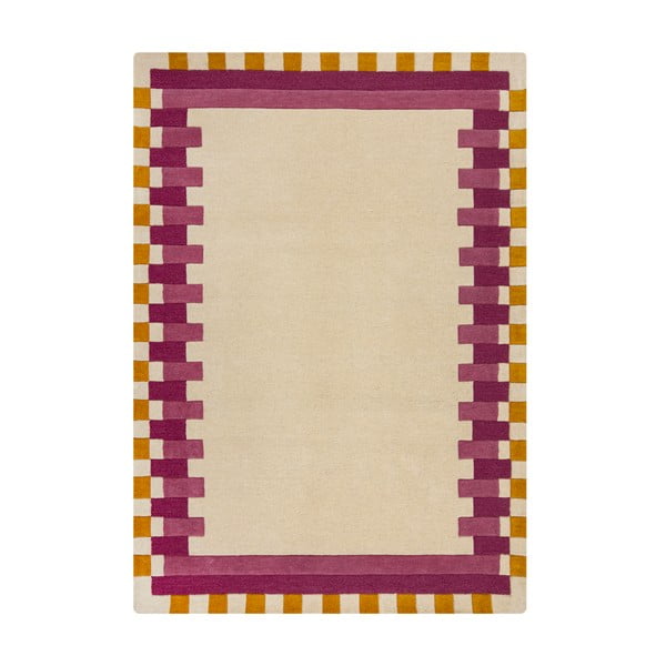 Tappeto in lana giallo e rosa tessuto a mano 200x290 cm Kai Wool Border - Flair Rugs