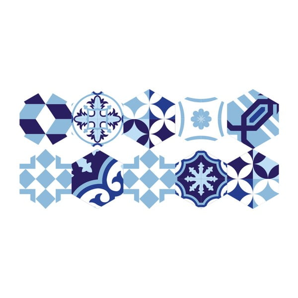 Set di 10 Adesivi per pavimenti Esagoni Emiliana Azul, 40 x 90 cm - Ambiance