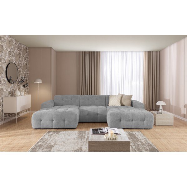 Divano angolare grigio chiaro (a U/con chaise lounge) Melva – Ropez-image-4