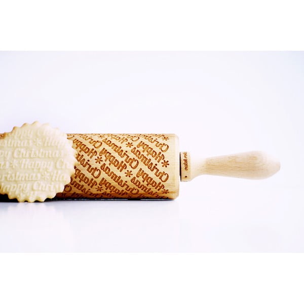 Rullo per pasta in legno a rilievo natalizio con Happy Christmas - Valek-image-2