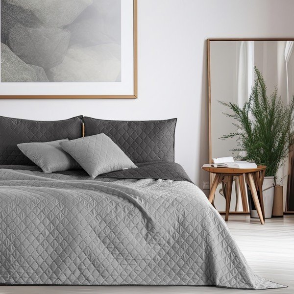 Copriletto bifacciale grigio in microfibra Charcoal Silver, 170 x 270 cm Axel - DecoKing-image-2