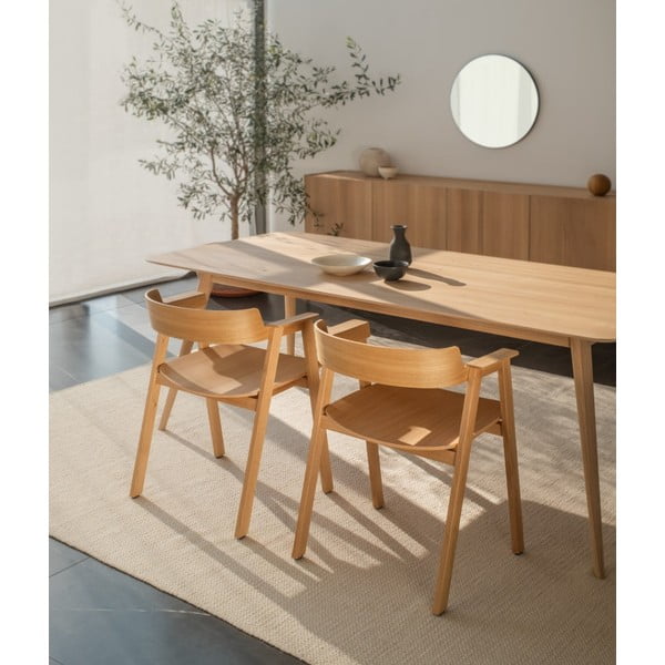 Sedia da pranzo marrone/di colore naturale in pelle con braccioli Flip – Gazzda-image-1