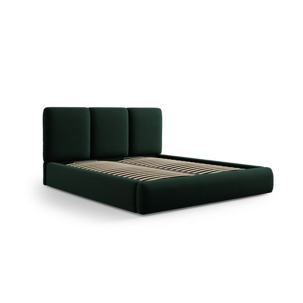 Letto matrimoniale imbottito in verde scuro in velluto con contenitore con rete inclusa 180x200 cm Brody – Mazzini Beds