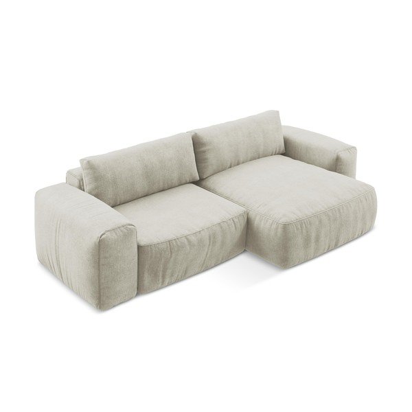 Divano angolare beige allungabile (con penisola a destra/con chaise lounge) con rivestimento in ciniglia Kuki – Makamii-image-3