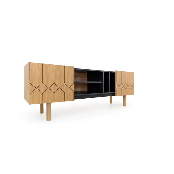 Tavolo TV in rovere nero/naturale 175x60 cm Porto - Woodman-image-3