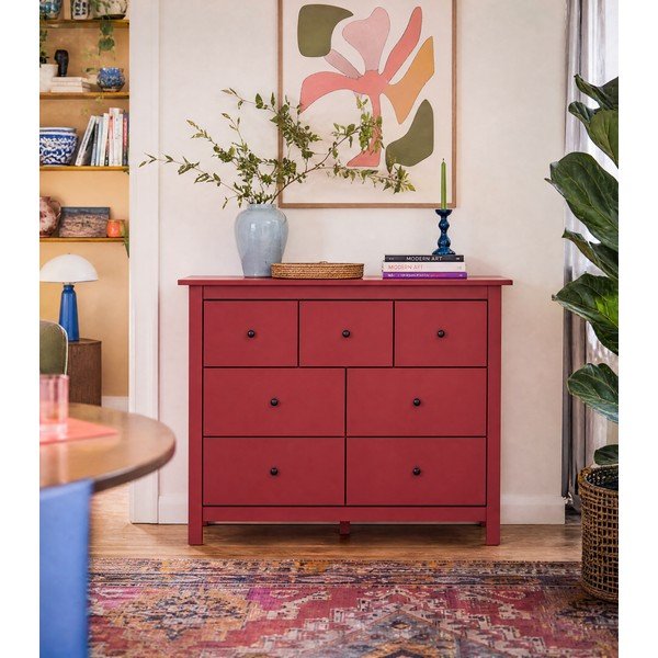 Cassettiera rossa in pino massiccio 110x80x40 cm Misti – Marckeric-image-3