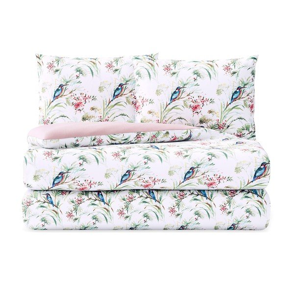 Biancheria da letto bianca/rosa in cotone per letto matrimoniale 200x200 cm Averi Kingfihser – Restilo-image-4