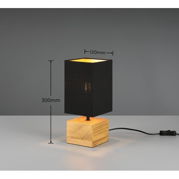 Lampada da tavolo nera/di colore naturale con paralume in tessuto (altezza totale 30 cm) Woody – Reality-image-3