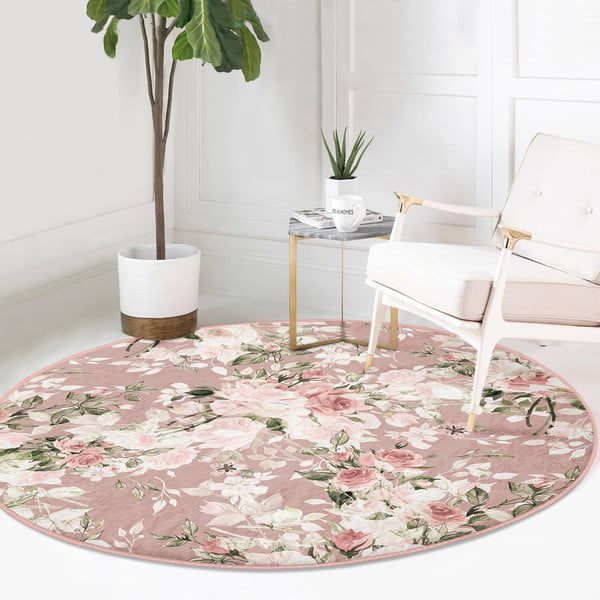 Tappeto rotondo lavabile rosa chiaro adatto per aspirapolvere robot ø 100 cm Comfort - Mila Home-image-2