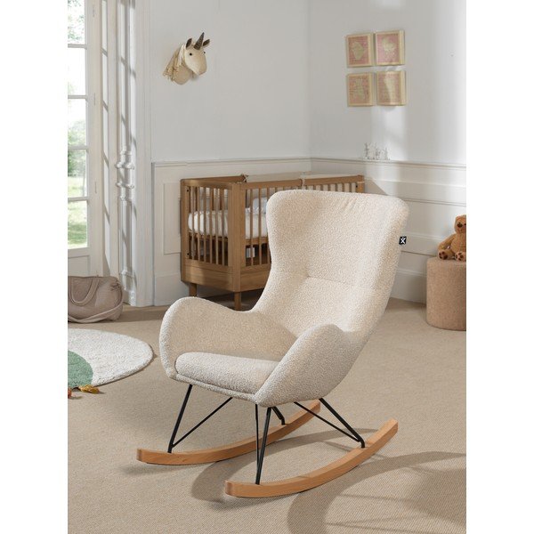 Poltrona per bambini a dondolo beige con rivestimento in bouclé Rocky – Vipack-image-1