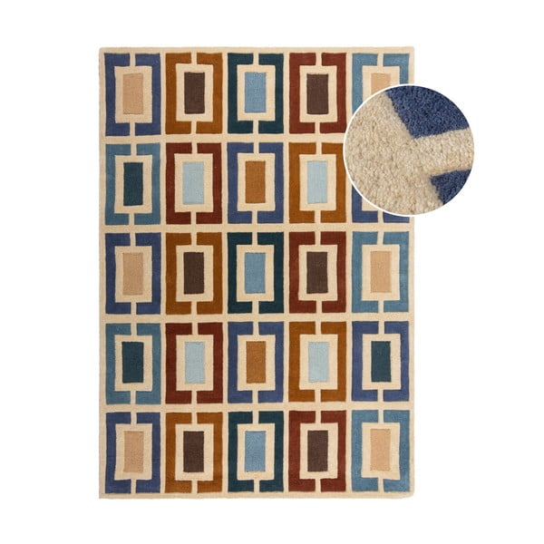 Tappeto in lana blu-arancio tessuto a mano 120x170 cm Retro Blocks - Flair Rugs