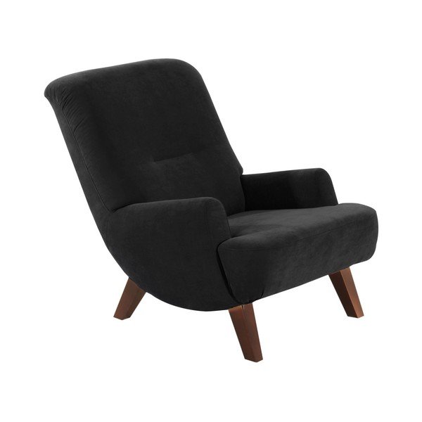 Poltrona nera con gambe marrone scuro Brandford Velor - Max Winzer