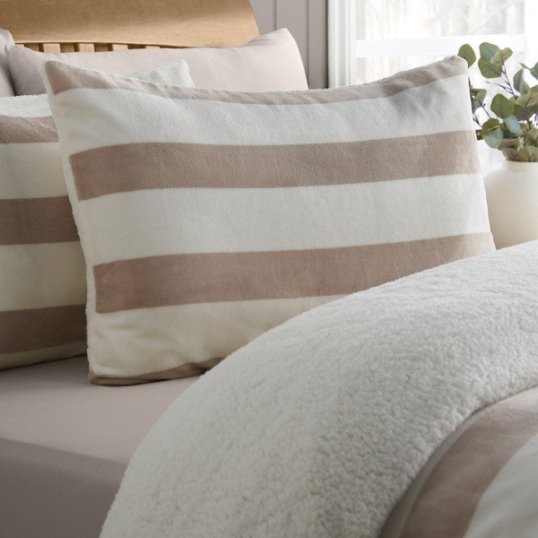 Set copripiumino e federa di colore naturale in sherpa per letto singolo 135x200 cm Cosy Sherpa Stripe – Catherine Lansfield-image-2