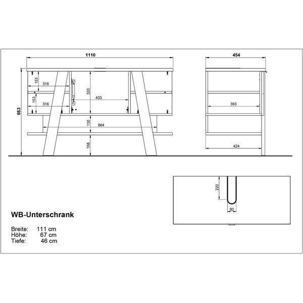 Mobile grigio scuro sotto il lavabo in rovere 111x67 cm Avellino - Germania-image-4