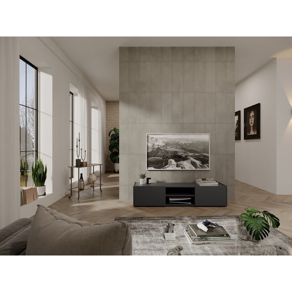 Tavolo TV in rovere decorato in colore antracite-naturale 164x35 cm Schlangen - Germania-image-1