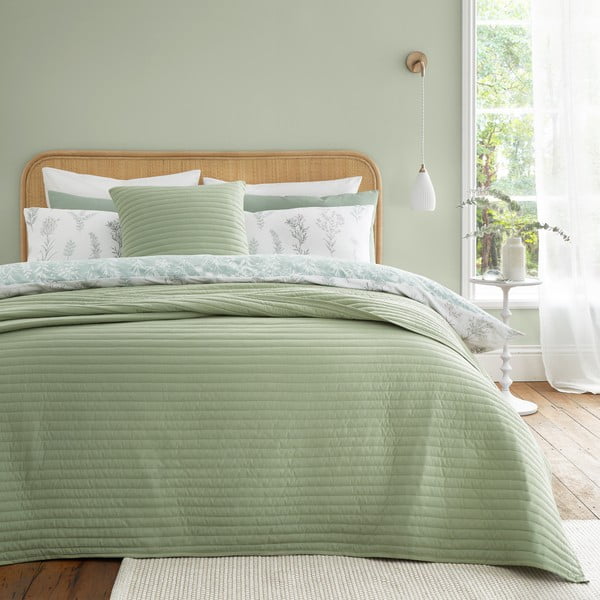 Copriletto trapuntato verde per letto matrimoniale 220x230 cm Quilted Lines - Bianca