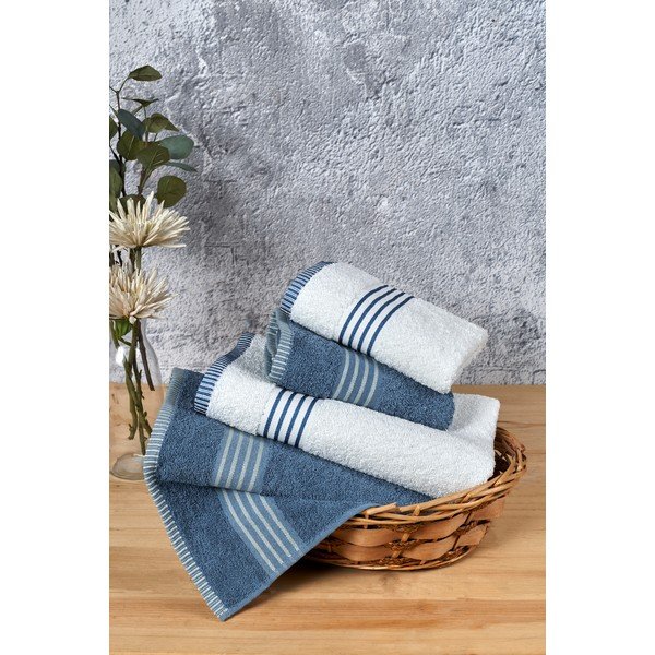 Set di asciugamani per viso e corpo bianchi e blu in cotone 4 pz – Mila Home