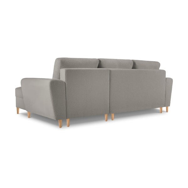 Divano angolare grigio chiaro allungabile e con contenitore (con penisola a destra/con chaise lounge) con rivestimento in bouclé Kyoto – Cosmopolitan Design-image-4