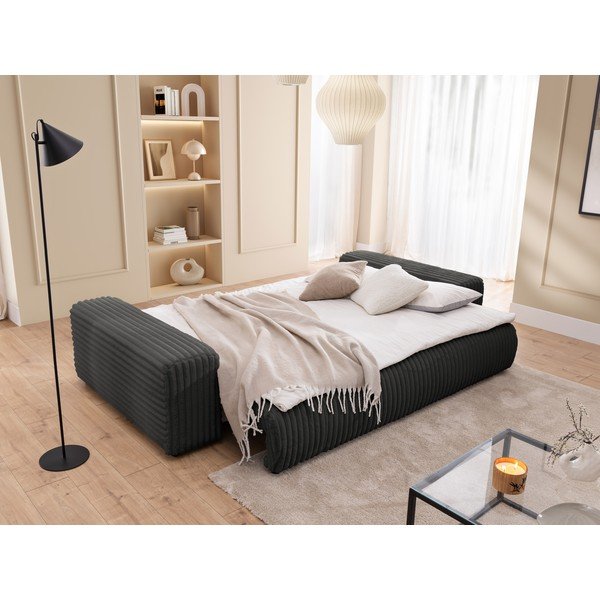 Divano grigio scuro allungabile/con contenitore con rivestimento in velluto a coste 260 cm Justin  – Ropez-image-4