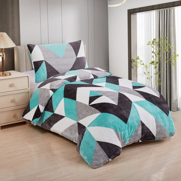 Biancheria da letto grigia/turchese in micropile per letto singolo 140x200 cm Abstract  – My House