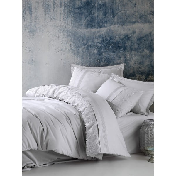 Biancheria da letto in cotone grigio chiaro con lenzuolo Cotton Box , 200 x 220 cm Elba - Mijolnir
