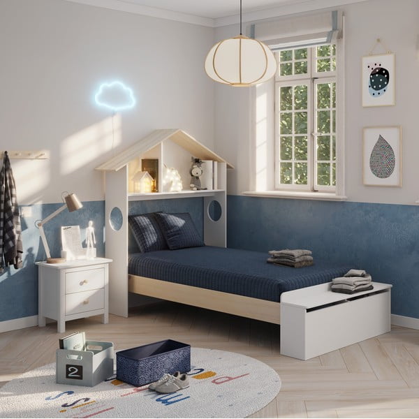 Comodino bianco per bambini in legno di pino Max - Marckeric-image-1