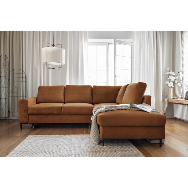 Divano letto in velluto a coste arancio-marrone (angolo destro) Lofty Lilly - Miuform-image-4