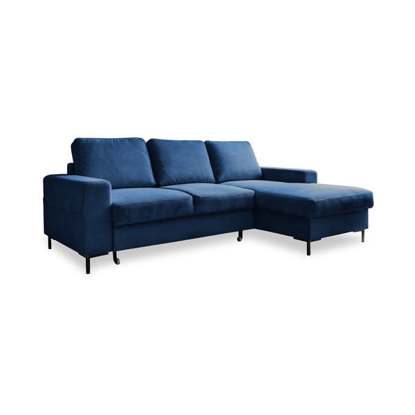 Divano letto angolare in velluto a coste blu scuro (angolo destro) Lofty Lilly - Miuform