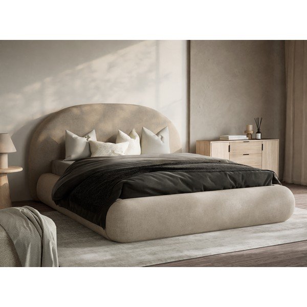 Letto matrimoniale imbottito beige con contenitore con rete inclusa 140x200 cm Maumere – Maison de Rêve-image-1