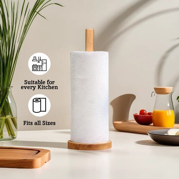 Portarotolo da cucina verticale di colore naturale in legno ø 12 cm Soka – Premier Housewares-image-1