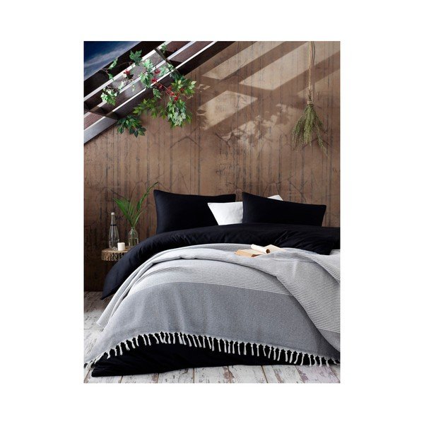 Copriletto in cotone grigio chiaro Galina Bianco Antracite, 220 x 240 cm - Mijolnir