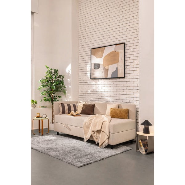 Letto singolo imbottito beige con contenitore con materasso incluso 90x200 cm Avela – Bonami Selection-image-1