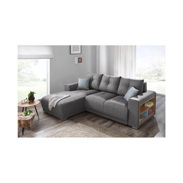 Divano letto grigio con contenitore nel bracciolo Lisbona, angolo sinistro - Bobochic Paris-image-3