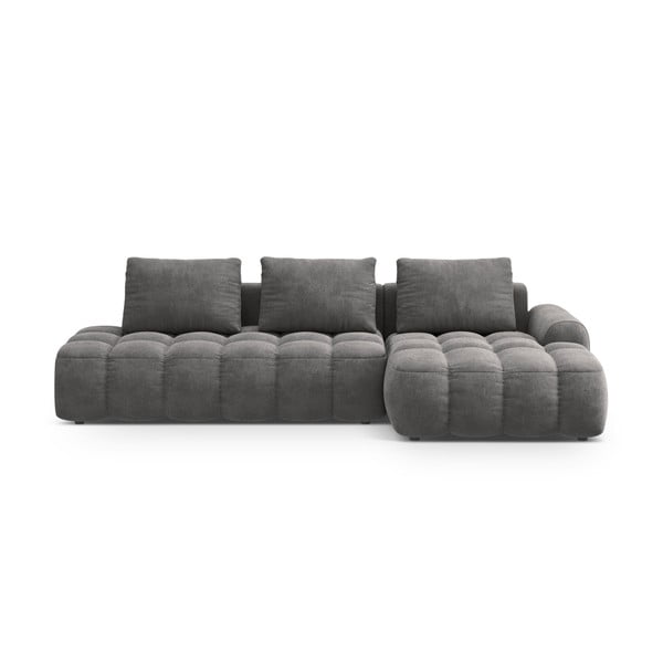 Divano angolare grigio allungabile/con contenitore (con penisola a destra/con chaise lounge) con rivestimento in velluto Linz – Cosmopolitan Design