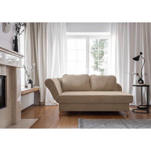 Chaise longue grigio tortora (con penisola a sinistra) con rivestimento in velluto a coste Chic Charlotte – Miuform-image-1