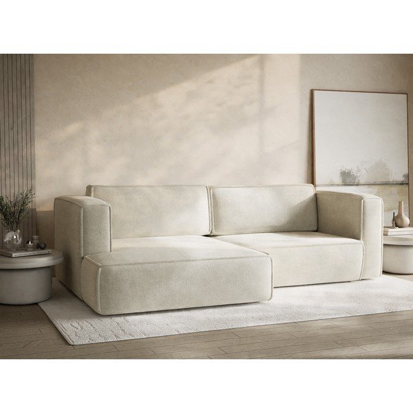 Divano angolare color crema allungabile/con contenitore (con penisola a sinistra/con chaise lounge) con rivestimento in ciniglia Velto – Maison de Rêve-image-4