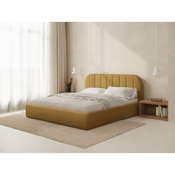 Letto matrimoniale imbottito color senape con contenitore con rete inclusa 180x200 cm Juno – Windsor & Co Sofas-image-1