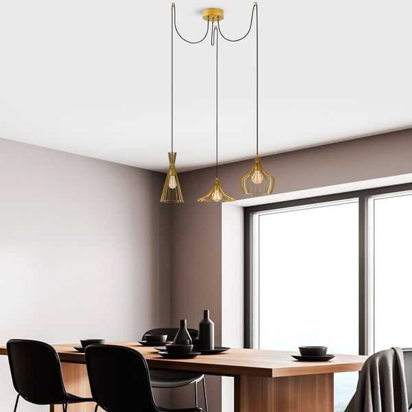 Lampadario dorato con paralume in metallo Mezopotamya – Opviq lights-image-3