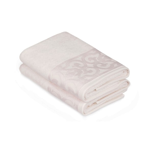 Set di 2 asciugamani in cotone bianco con rifiniture in crema Grace, 50 x 90 cm Monaco - Soft Kiss