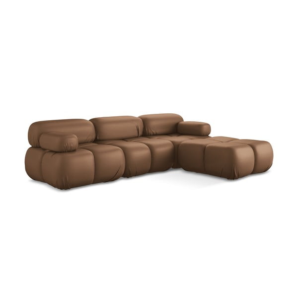 Divano angolare componibile marrone con rivestimento in finta pelle Lokua – Makamii-image-3