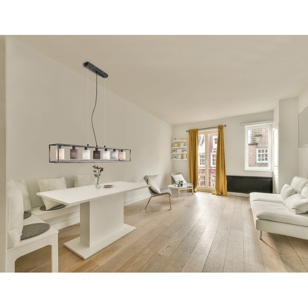 Lampadario grigio-nero con paralume in tessuto Isko - Fischer & Honsel-image-1