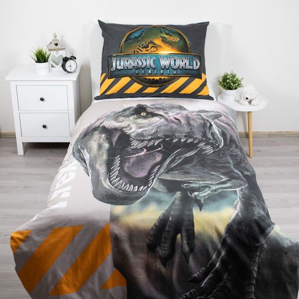 Set copripiumino e federa da bambini in cotone per letto singolo 140x200 cm Jurassic World "T-Rex" – Jerry Fabrics-image-1