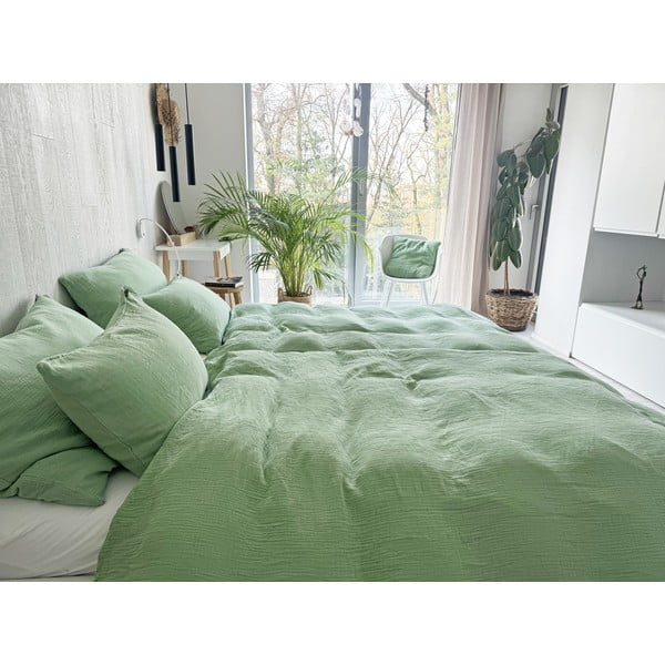 Set copripiumino e federa verde in mussola per letto singolo 135x200 cm Plain Muslin – Butter Kings-image-1